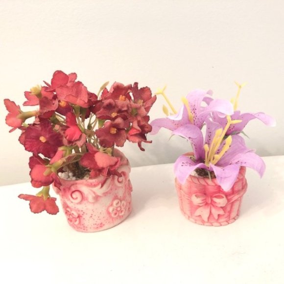 Vintage Spring Mini Artificial Flower and Pot Bow - Picture 7 of 8